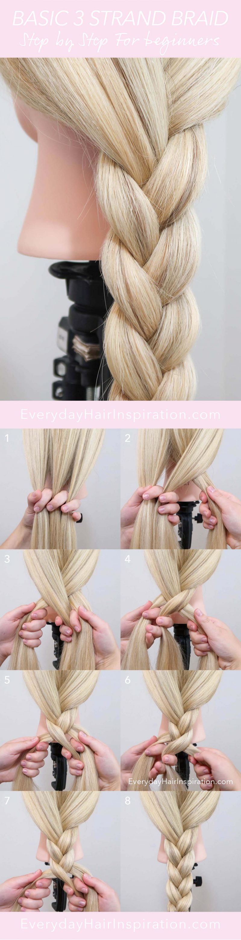 How To Braid For Beginners, Basic 3 strand braid Everyday Hair inspiration